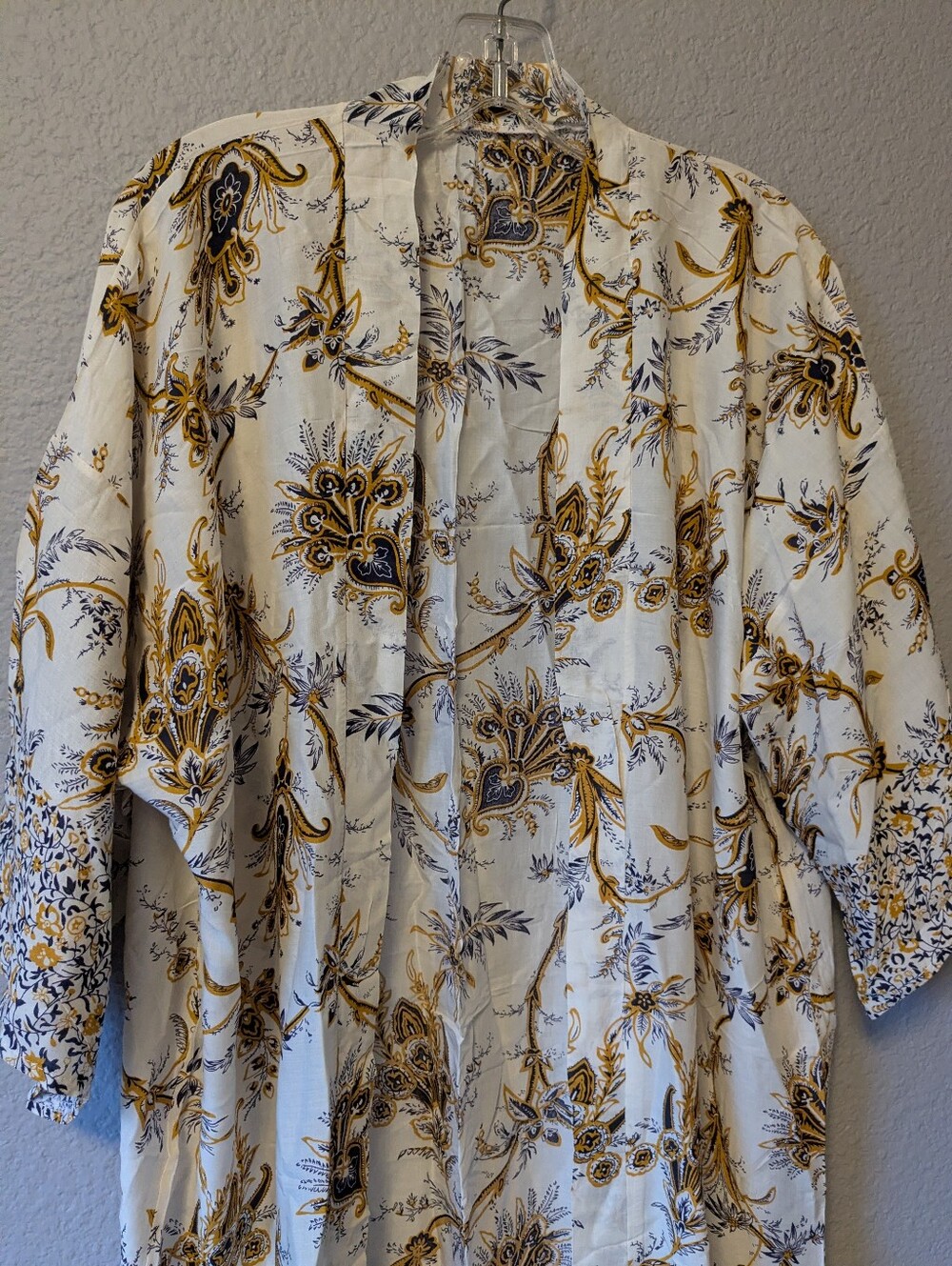 NWT Justin & Taylor White Floral Kimono with Brown Navy Accents Swimsuit Coverup - Picture 5 of 8